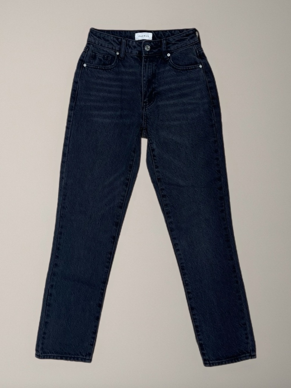 😎 Pacific Sunwear Mid-Rise Black Wash Mom Jeans~Women’s Sz 22”~Relaxed Fit